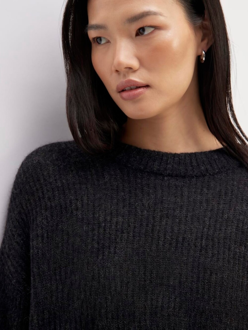 Everlane Heathered Black Alpaca Wool Crewneck Oversized The Cocoon Crew SM - Picture 6 of 13